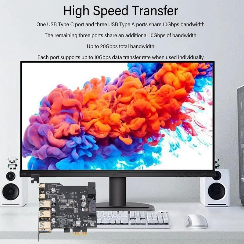 PCIe to USB 3.2 Gen 2 Card 20 Gbps 5 Port (3 USB Type A 2 USB Type C) Expansion Card for 7/8/10/11 for Linux fo PC - Image 2