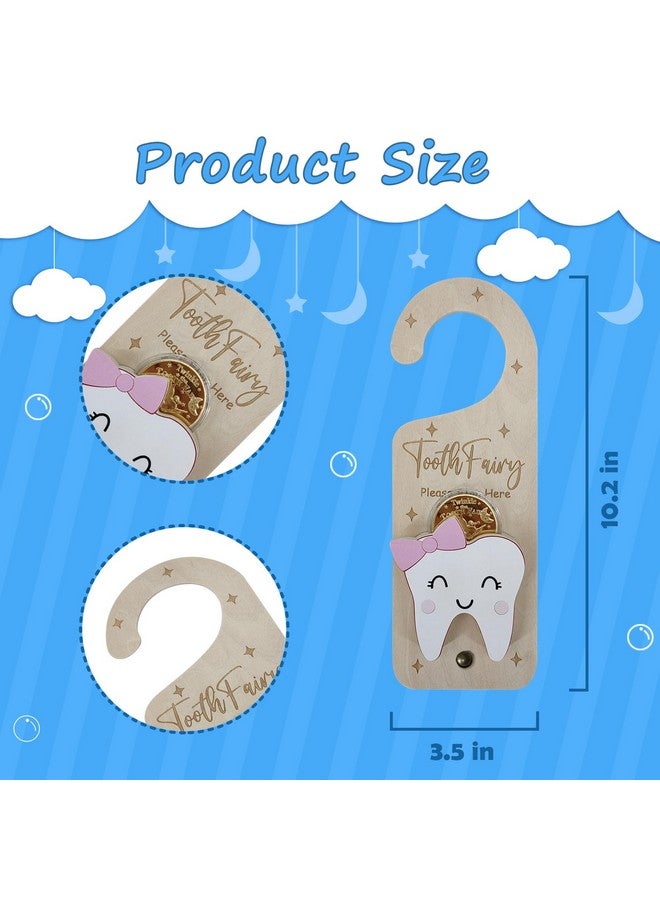 PAMBO Tooth Fairy Door Hanger, Wooden Tooth Fairy Money Holder with Tooth Coins for Lost Tooth Kids Gifts (Pink) - Image 2