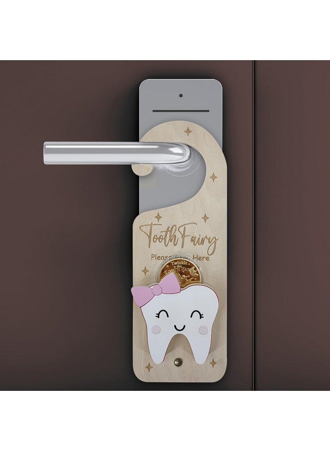 PAMBO Tooth Fairy Door Hanger, Wooden Tooth Fairy Money Holder with Tooth Coins for Lost Tooth Kids Gifts (Pink) - Image 3