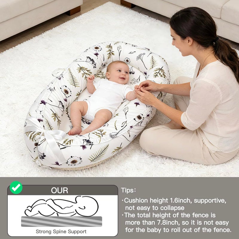 Meindoovm Baby Lounger | Organic Cotton Infant Support Cushion | Reversible, Adjustable & Portable Floor Lounger | Soft, Breathable, Washable Cover | Forest - Image 2