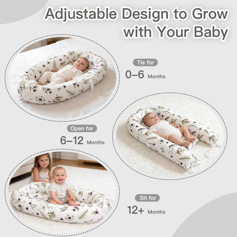 Meindoovm Baby Lounger | Organic Cotton Infant Support Cushion | Reversible, Adjustable & Portable Floor Lounger | Soft, Breathable, Washable Cover | Forest - Image 3