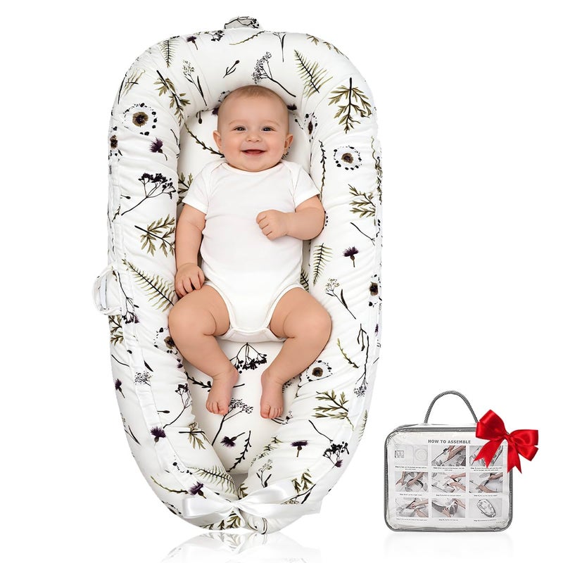 Meindoovm Baby Lounger | Organic Cotton Infant Support Cushion | Reversible, Adjustable & Portable Floor Lounger | Soft, Breathable, Washable Cover | Forest - Image 1