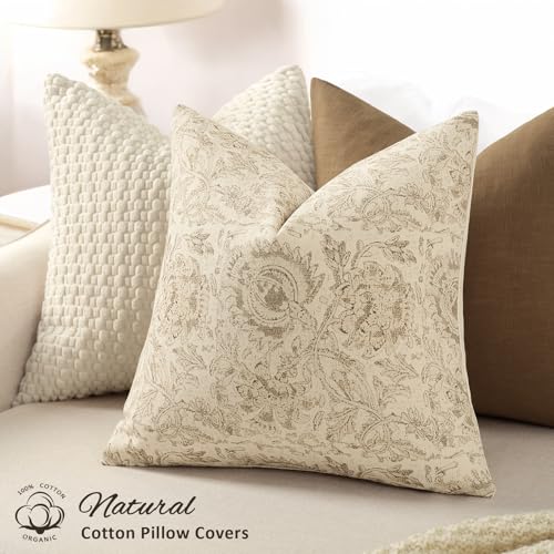 DKwizme Vintage Floral Print Throw Pillow Covers 20x20 Set of 2 Neutral Modern Farmhouse Pillowcases Accent Decorative Cushion Covers Boho Home Decor for Couch Sofa Chair Bed Living Room, Natural Beige - Image 2