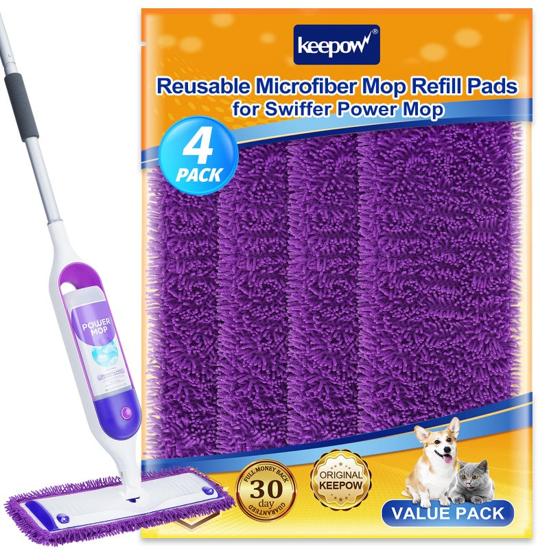 KEEPOW Reusable Power Mop Refill Pads Compatible with Swiffer PowerMop, Microfiber Power Mop Refills, Power Mop Pads for Hardwood Floor Cleaning, 4 Pack (Mop is Not Included) - Image 1