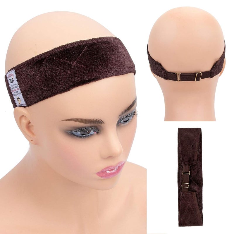 gexworldwide GEX Wig Grip Band with Adjustable Elastic Closure Flexible Velvet No Slip Wig grip Headbands Cap for Wigs(Brown)