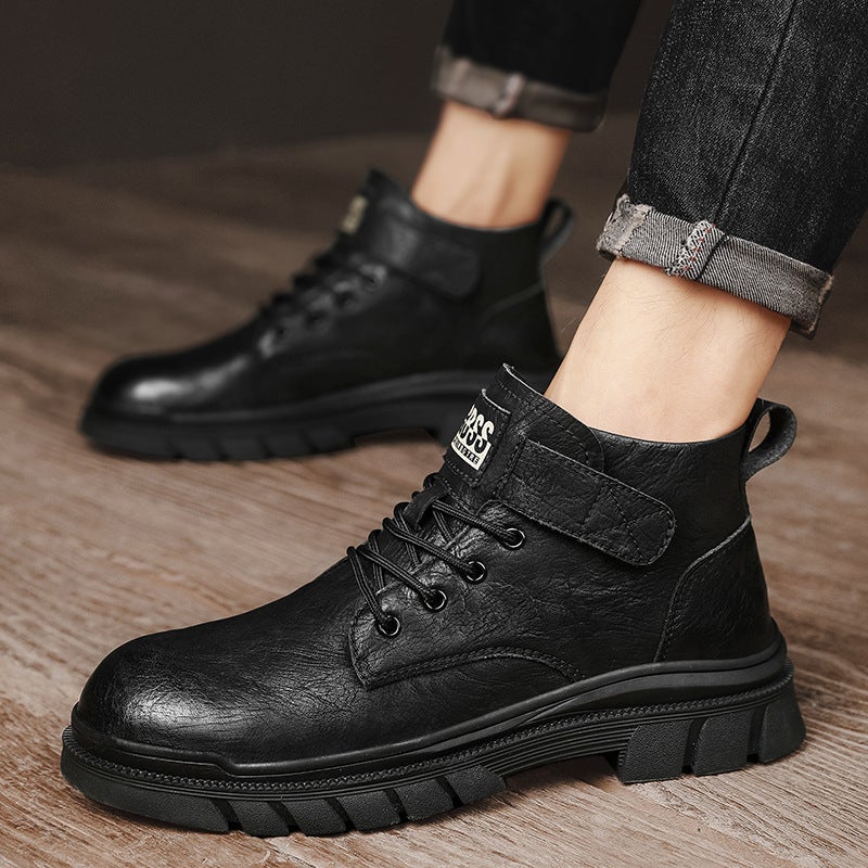 Men'S Shoes Winter New Velvet Warm Boots Men'S British Low-Top Casual Leather Shoes American Retro Work Shoes - Image 1