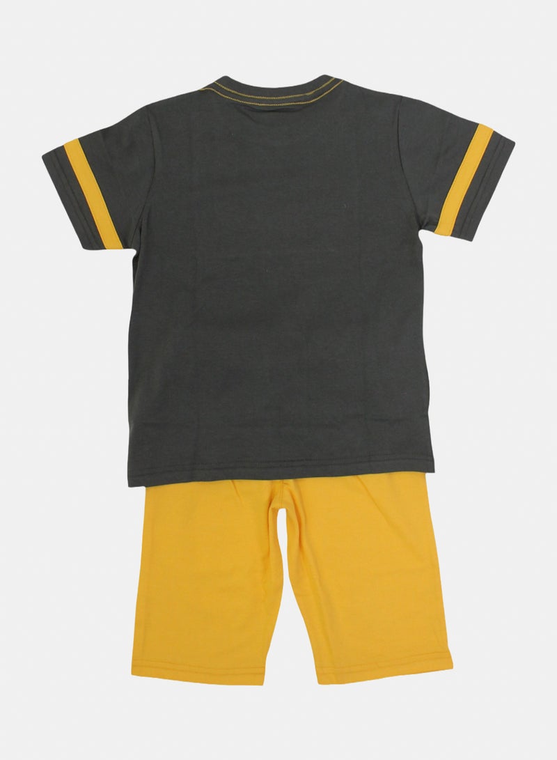 Boys Cotton Pajama – Dark Grey & Yellow with Mickey Mouse Print - Image 2