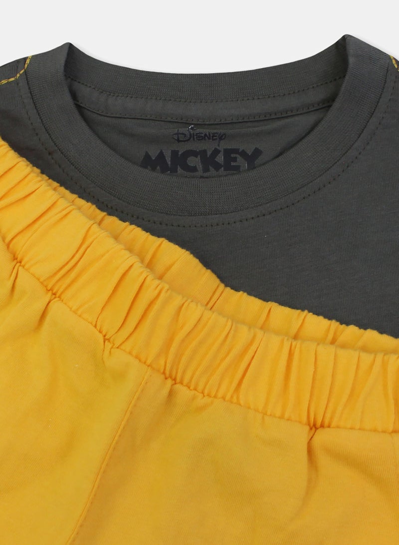 Boys Cotton Pajama – Dark Grey & Yellow with Mickey Mouse Print - Image 3
