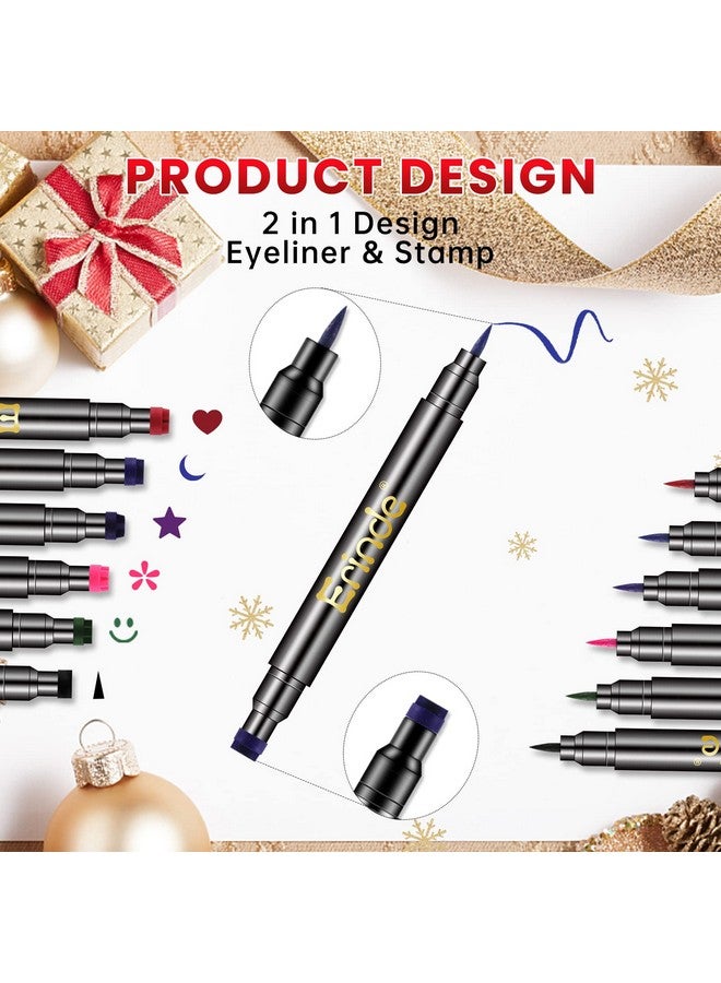 Erinde مجموعة أقلام تحديد العيون السائلة ذات الرأسين الملونة 6، ألوان أزرق وأحمر ووردي وبنفسجي وأخضر وأسود، محددات عيون ملونة للنساء، مقاومة للماء وطويلة الأمد، مكياج عيون وجه لطيف على شكل نجوم وأقمار وقلوب - Image 3