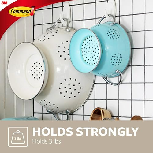 Command White Terrace Hooks, 2 Hooks with 4 Command strips, Holds up to 3 lb, Damage Free Hanging Wall Hooks with Adhesive Strips, No Tools Wall Hooks for Hanging Decorations in Living Spaces - Image 3