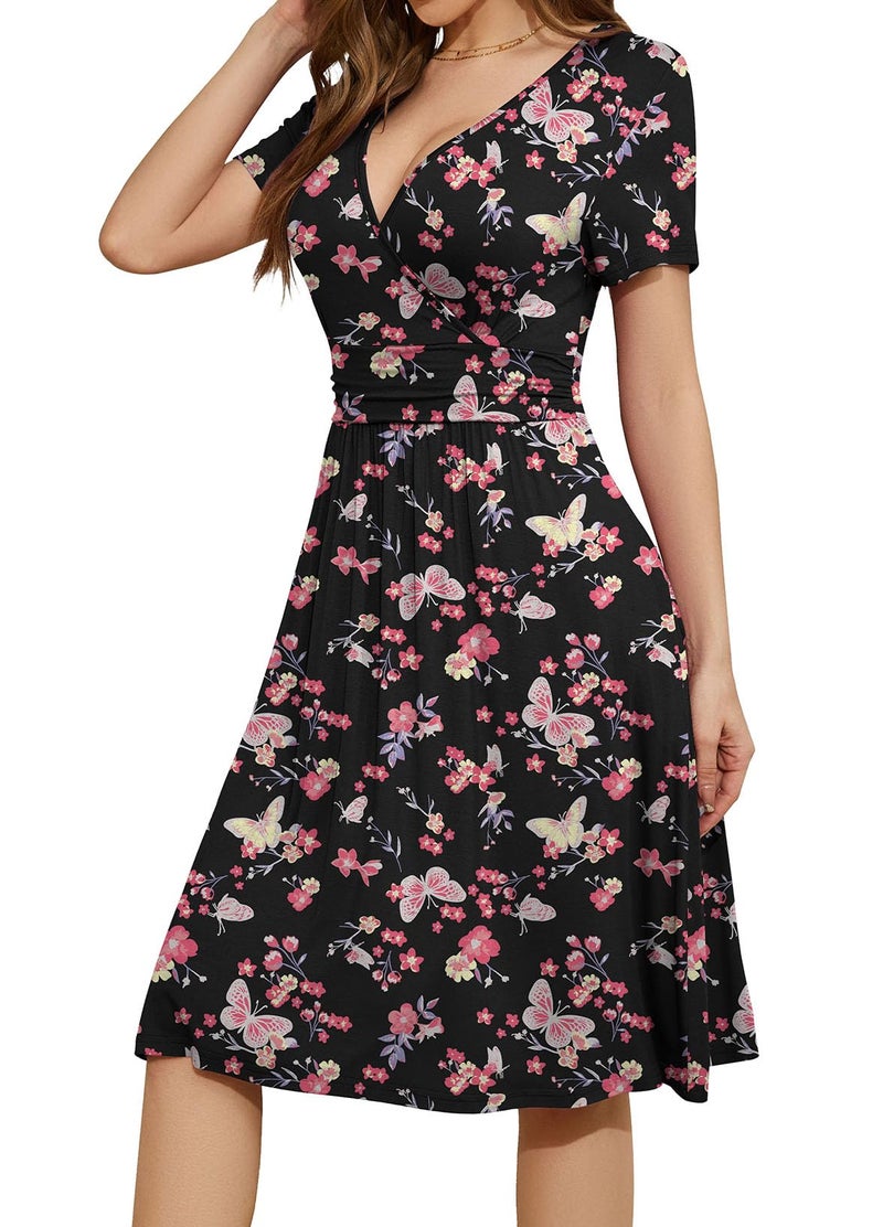 WEACZZY Summer Dresses for Women 2025 Empire Waist Floral Spring Knee Length Dress,Butterfly Black,M - Image 2