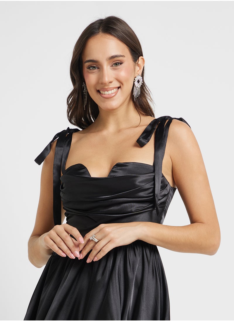 Jaded Rose - Shoulder Tie Satin Midi Dress - Image 1