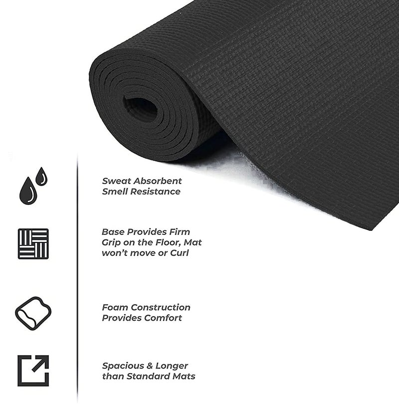 IRIS Fitness Heavy duty (weighs 900 grams) PVC Yogamat, 183cm x 61cm x 4mm (Charcoal Black) - Image 4