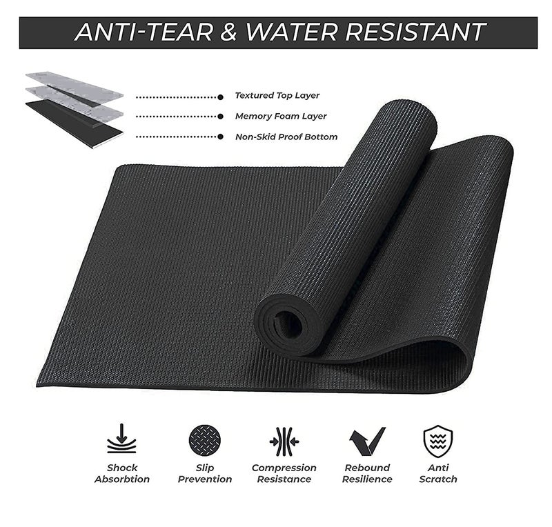 IRIS Fitness Heavy duty (weighs 900 grams) PVC Yogamat, 183cm x 61cm x 4mm (Charcoal Black) - Image 2