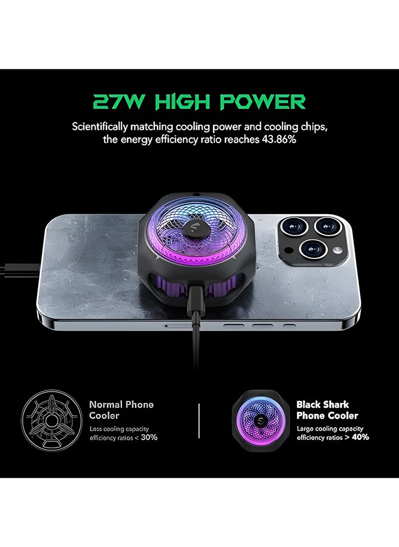 BLACK SHARK - Phone Cooler Black Shark MagCooler 4 Pro Magnetic Phone Cooling Fan RGB Light  App 27W Cellphone Radiator for Gaming  Video Streaming  Car Driving Mobile Cooler for Phones  Tablets (BLACK) - Image 1