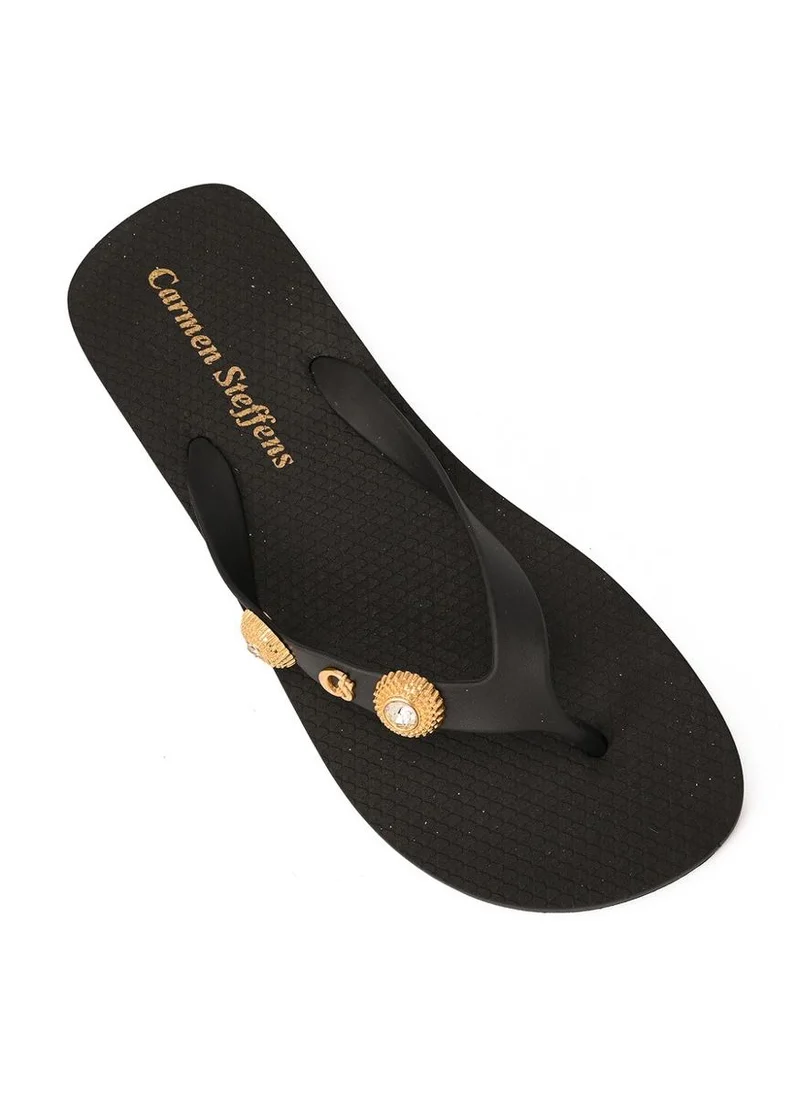 Carmen Steffens Black Flip-Flops with Decoration