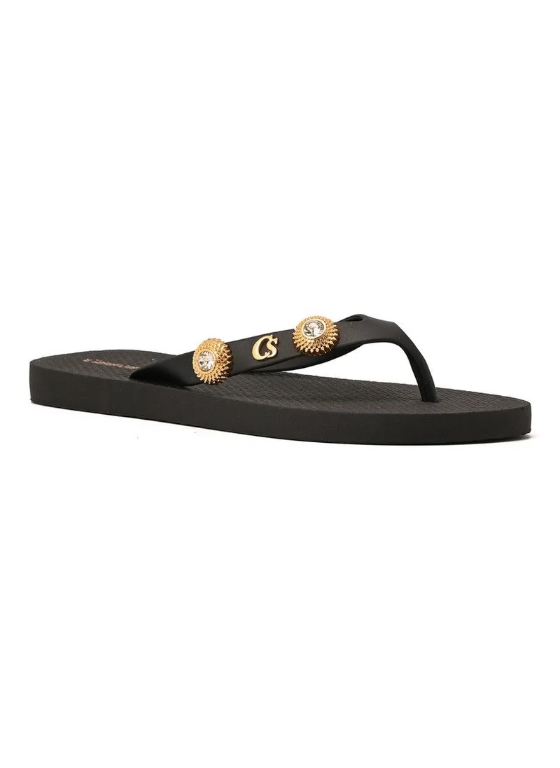 Carmen Steffens Black Flip-Flops with Decoration
