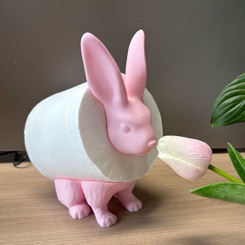 Grey 3D Printed Bunny Toilet Roll Holder Easter Bathroom Decor - Image 2