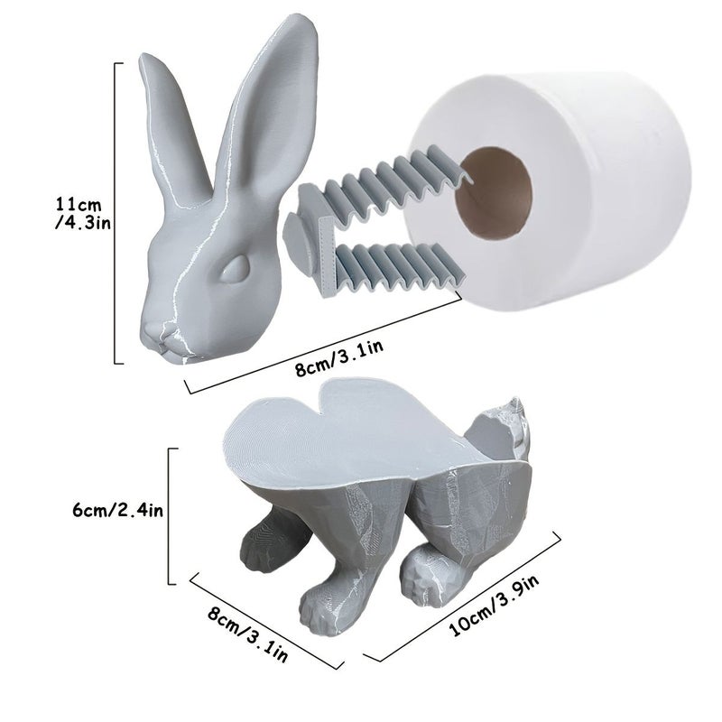 Grey 3D Printed Bunny Toilet Roll Holder Easter Bathroom Decor - Image 3
