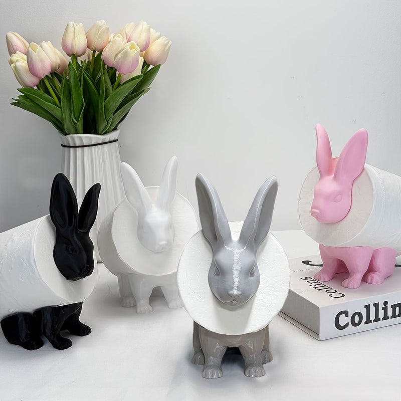 Grey 3D Printed Bunny Toilet Roll Holder Easter Bathroom Decor - Image 5