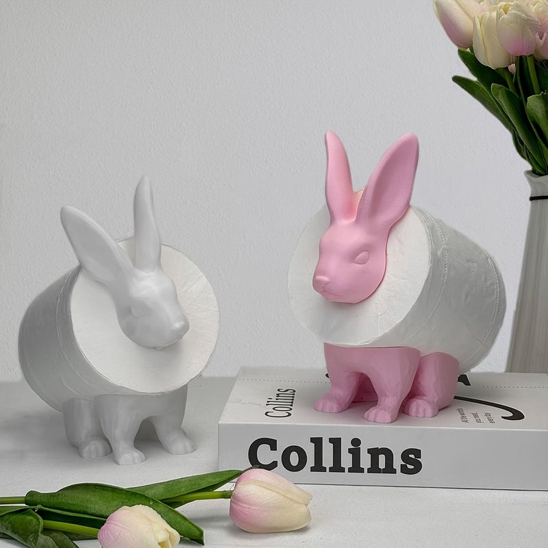 Grey 3D Printed Bunny Toilet Roll Holder Easter Bathroom Decor - Image 4