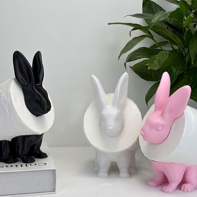 Grey 3D Printed Bunny Toilet Roll Holder Easter Bathroom Decor - Image 1