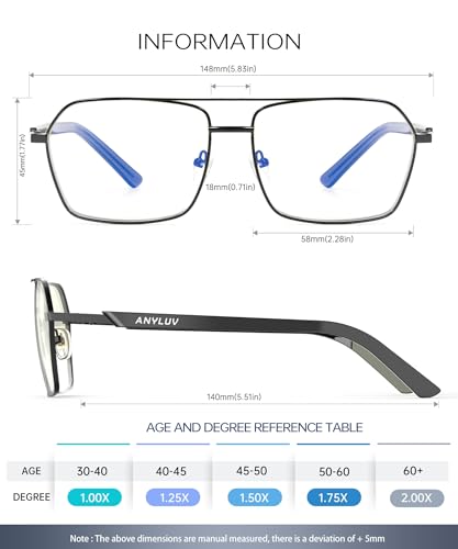 ANYLUV Reading Glasses Men/Women 1.0, Anti Eyestrain Blue Light Reader for Women, Metal Cheaters Reading Computer Glasses - Image 5