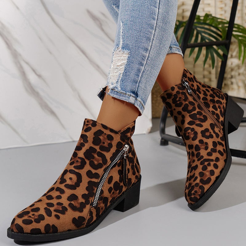 Export Large Size New Suede Fashion Short Boots Thick Heel Short Zipper Decoration Fashion Zipper Western Short Boots - Image 4