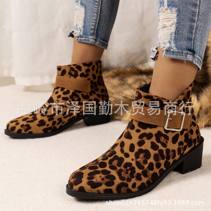 Export Large Size New Suede Fashion Short Boots Thick Heel Short Zipper Decoration Fashion Zipper Western Short Boots - Image 3