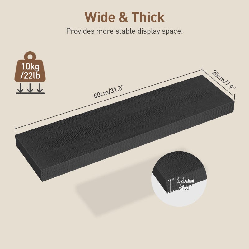 RALGEND Floating Shelves for Wall, 1.5" Thick Wall Shelf Set of 3 with Invisible Brackets, L31.5 x W7.9 Hanging Book Shelves Farmhouse Home Decor for Bathroom, Living Room, Bedroom, Black 8301BJP3BK - Image 3