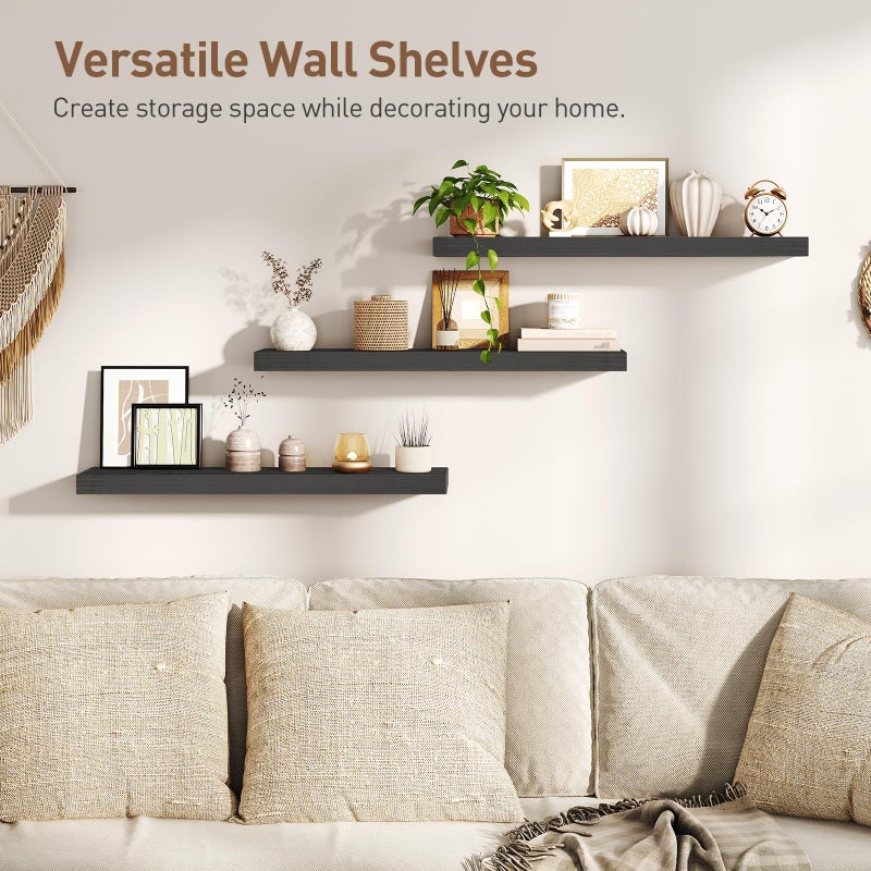 RALGEND Floating Shelves for Wall, 1.5" Thick Wall Shelf Set of 3 with Invisible Brackets, L31.5 x W7.9 Hanging Book Shelves Farmhouse Home Decor for Bathroom, Living Room, Bedroom, Black 8301BJP3BK - Image 4