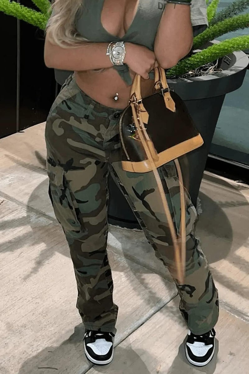 Vakkest Womens Cargo Pants Camo Jogger Leggings Workout Sweatpants Oversized Outdoor BF Streetwear with Pockets - Image 2