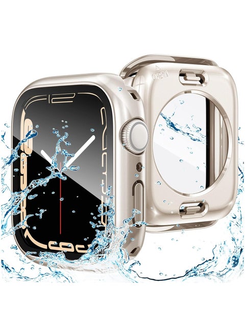 Waterproof Case for Apple Watch Series 10 42mm with Tempered Glass Screen Protector, 360 Full Coverage Protective Cover for Apple iWatch S10 42mm, Starlight