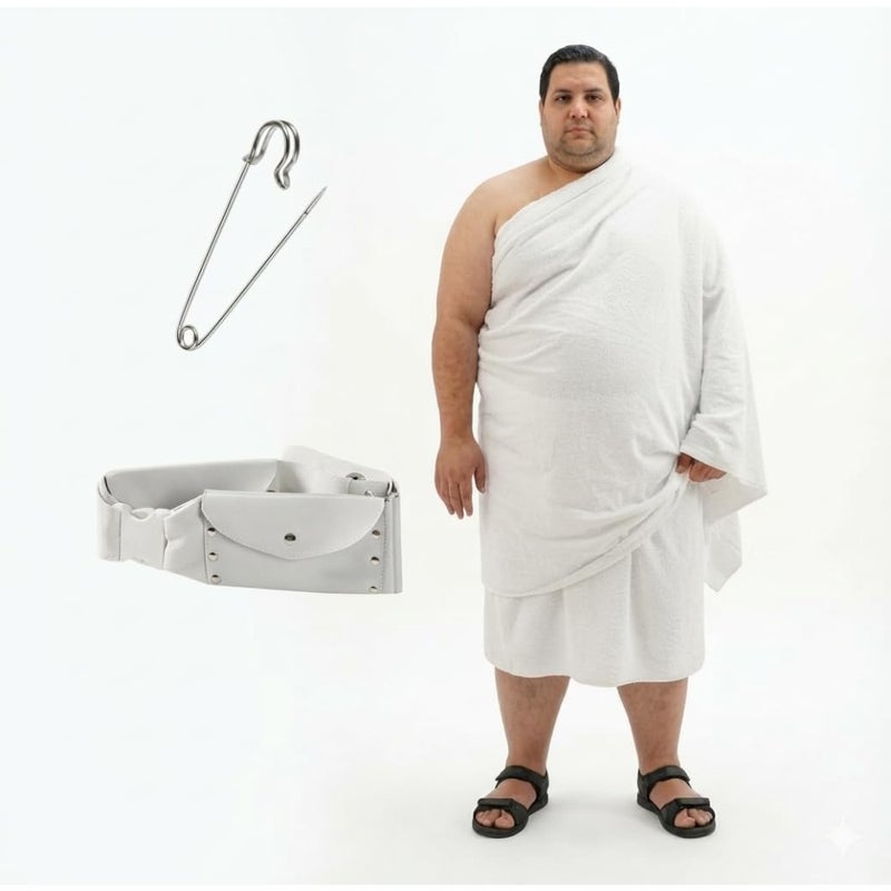 Jumbo extra Large XXXL Adult Hajj Umrah Mens Wearing 100 hygienic Pure Cotton Towel Clothing Set ihram ehram ahram 2 Pcs Towels top, Bottom 110x241Vcm New Dry Fast Microfiber Woven Technology - Image 1
