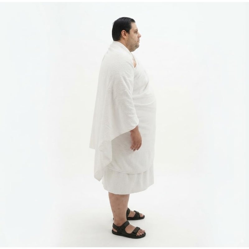 Jumbo extra Large XXXL Adult Hajj Umrah Mens Wearing 100 hygienic Pure Cotton Towel Clothing Set ihram ehram ahram 2 Pcs Towels top, Bottom 110x241Vcm New Dry Fast Microfiber Woven Technology - Image 2