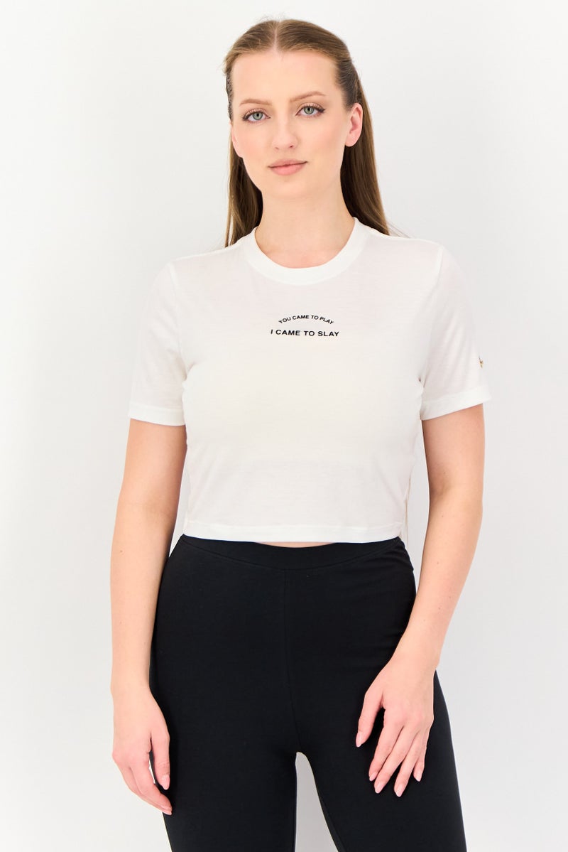 Nike Women Slim Fit Graphic Print Outdoor Crop Top, White - Image 1