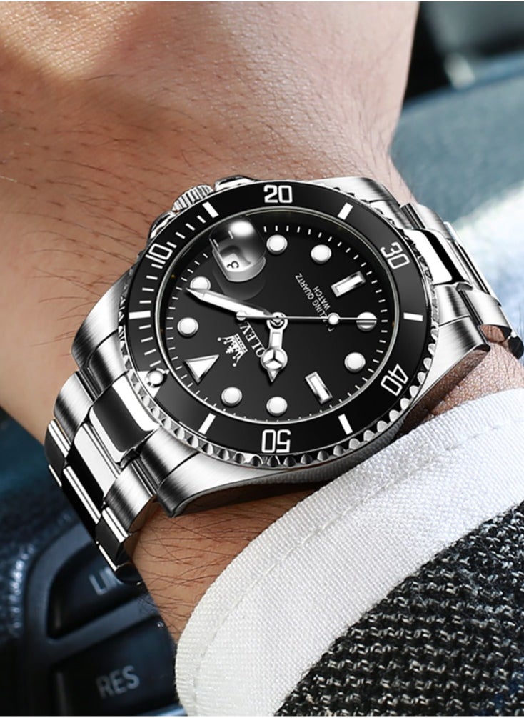 OLEVS - OLEVS Men's Watch Luxury Top Brand One-Way Rotating Outer Ring Design Quartz Watch for Men Auto Date Waterproof Wrist Watches - Image 1