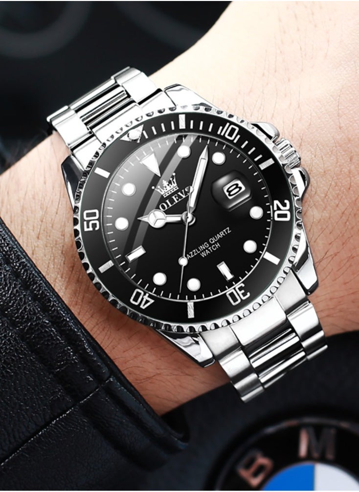 OLEVS - OLEVS Men's Watch Luxury Top Brand One-Way Rotating Outer Ring Design Quartz Watch for Men Auto Date Waterproof Wrist Watches - Image 1