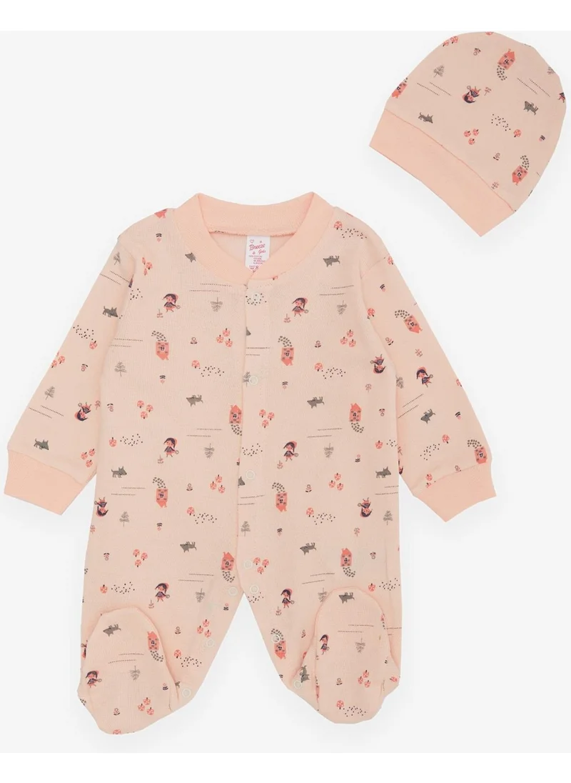 Breeze Baby Girl Booties Jumpsuit Spring Themed Cute Girl Patterned 0-6 Months, Salmon