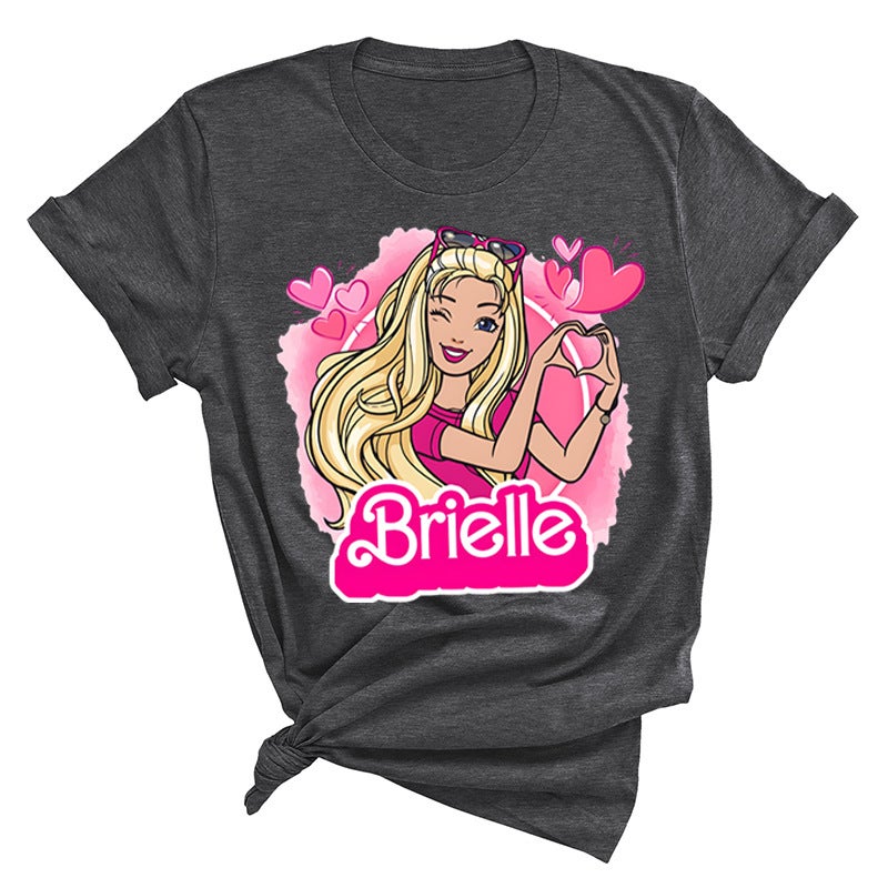 Brielle Barbie Print Explosions Casual Pullover Summer Fashion Round Neck Short Sleeve T-Shirt - Image 1