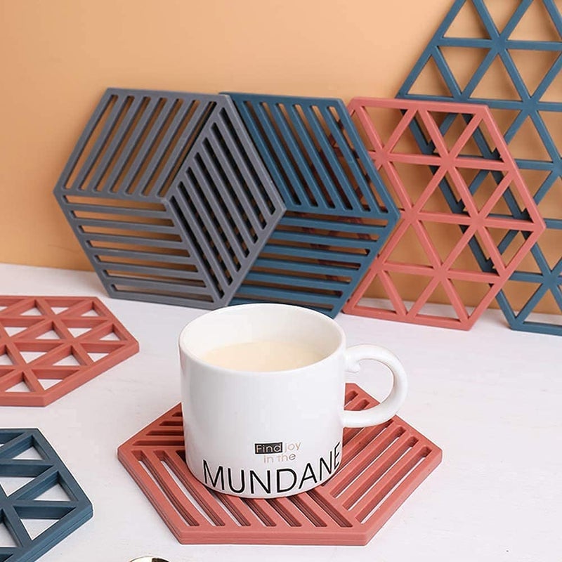 SHFTI Trivet Mats Silicone Table Mats Heat Resistant Hot Pans NonSlip Pot Holders Placemat for Bowl Dishes Kitchen Cooking Dining Triangle Line Mix Pack of 6 - Image 2