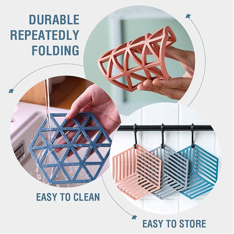 SHFTI Trivet Mats Silicone Table Mats Heat Resistant Hot Pans NonSlip Pot Holders Placemat for Bowl Dishes Kitchen Cooking Dining Triangle Line Mix Pack of 6 - Image 5