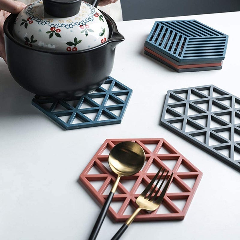 SHFTI Trivet Mats Silicone Table Mats Heat Resistant Hot Pans NonSlip Pot Holders Placemat for Bowl Dishes Kitchen Cooking Dining Triangle Line Mix Pack of 6 - Image 3
