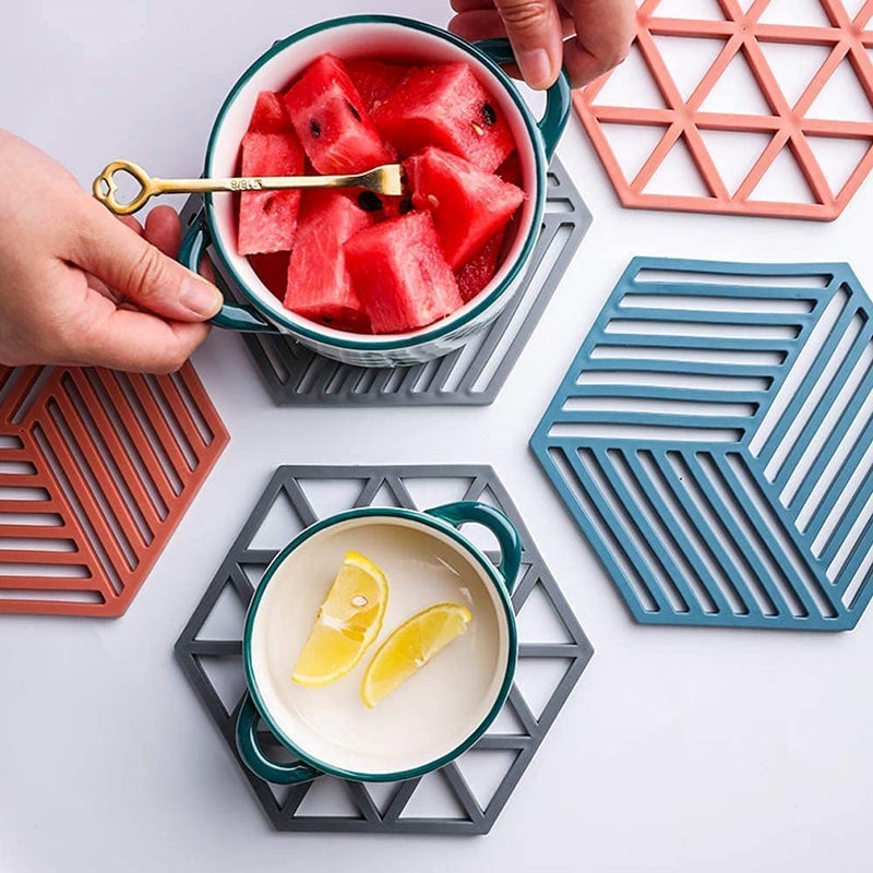SHFTI Trivet Mats Silicone Table Mats Heat Resistant Hot Pans NonSlip Pot Holders Placemat for Bowl Dishes Kitchen Cooking Dining Triangle Line Mix Pack of 6 - Image 4