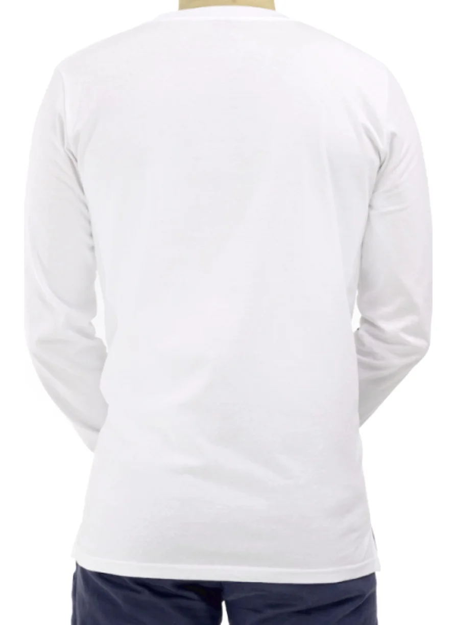 Rock&Roll Meteve Crew Neck White Long Sleeve Combed Cotton Men's T-Shirt