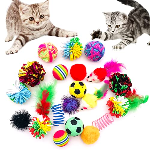 PET SHOW 20Pcs Cats Toys Interactive Kitten Ball Toys Assortments Variety Pack for Indoor Cats Mice Feather Sparkle Crinkle Ball Bells Spring - Image 1