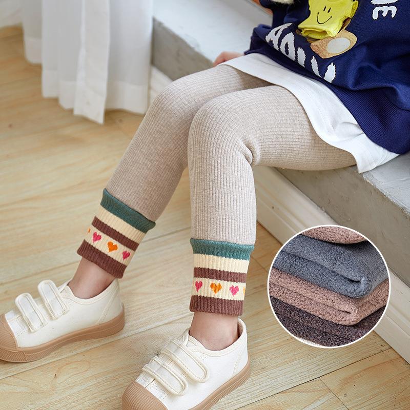 Children'S Fleece-Lined Thickened Love Girl'S Cropped Leggings Outer Wear Baby Warm Adjustable Trousers - Image 1
