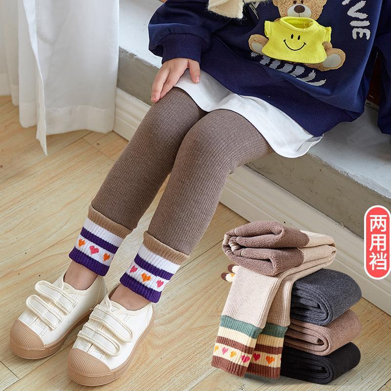 Children'S Fleece-Lined Thickened Love Girl'S Cropped Leggings Outer Wear Baby Warm Adjustable Trousers - Image 2