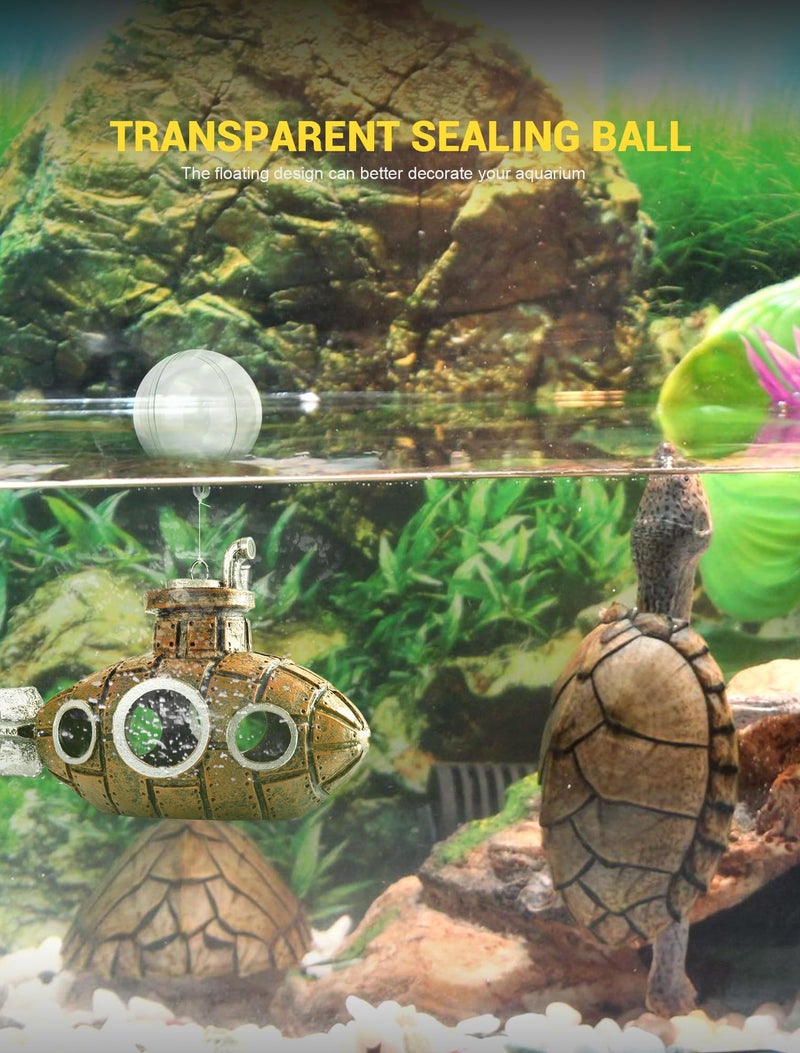 SARDVISA Floating Fish Tank Decoration, Little Cute Retro Submarine Aquarium Decoration with Two Float Balls, Resinous Fish Tank Accessorie, Safe Fish Toy for Betta Cichlid Goldfish Shrimps Hermit Crabs - Image 4