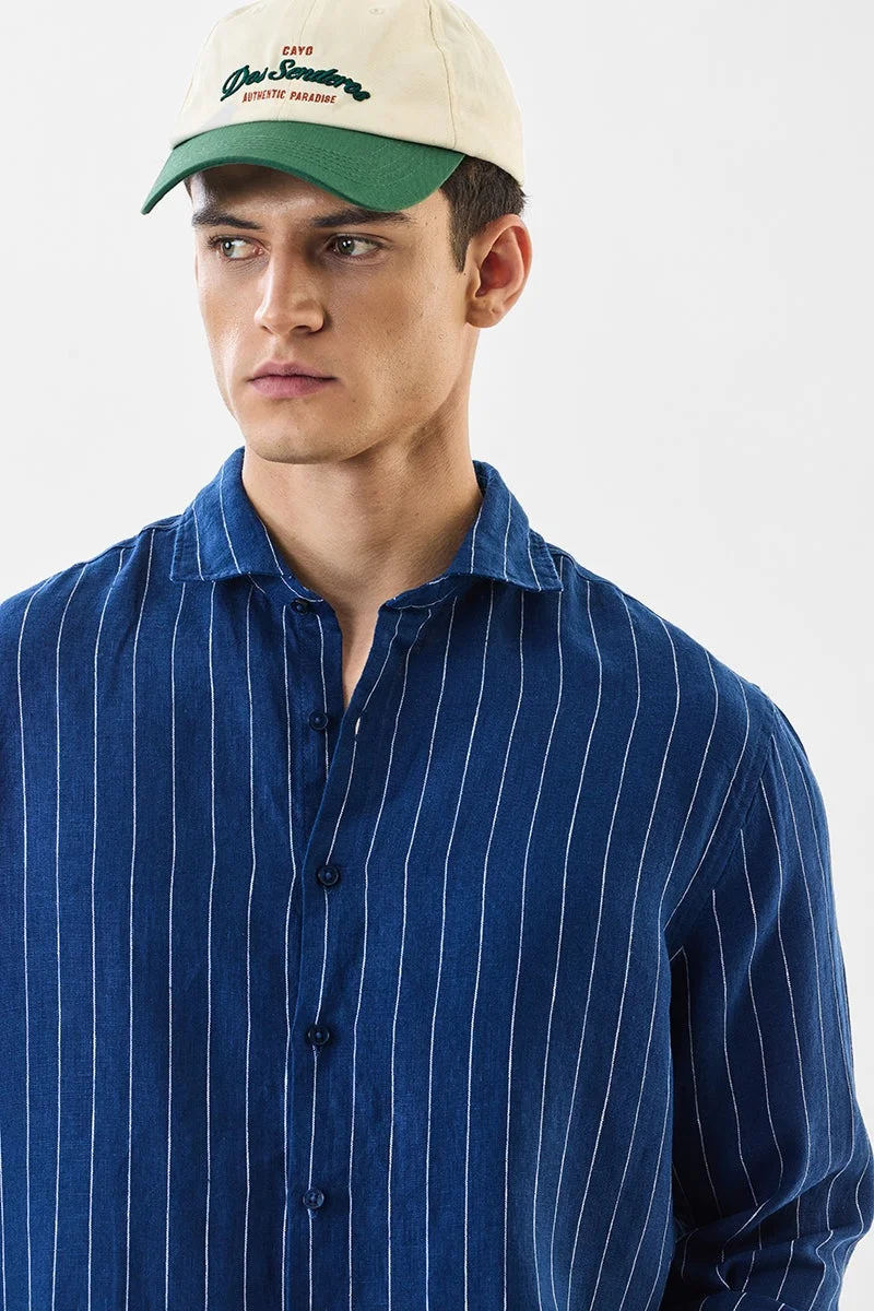 SNITCH Dark Blue Striped Long Sleeve Regular Fit Shirt